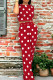 Red Casual Polka Dot Pocket Patchwork O Neck Short Sleeve Two Pieces