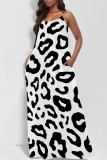 White Casual Leopard Print Pocket U Neck Printed Dresses