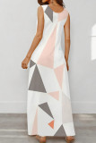 Black And White Casual Print Pocket Patchwork U Neck Long Dresses