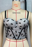 Black Sexy Patchwork Backless Spaghetti Strap Tops