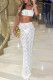 White Sexy Solid Color Lace Patchwork See-Through Backless Strapless Sleeveless Two Pieces