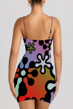 Multi-color Sexy Geometric Print Cartoon Print Contrast Printed Dresses
