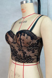 Black Sexy Lace Patchwork Backless Spaghetti Strap Tops