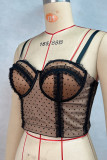 Black Sexy Polka Dot Lace Patchwork Backless Spaghetti Strap Tops