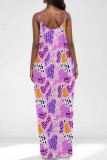 Pink Sexy Floral Print Pocket V Neck Printed Dresses