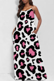 White Casual Leopard Print Pocket U Neck Printed Dresses