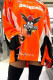 Tangerine Red Casual Print Patchwork V Neck Tops
