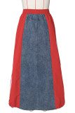 Red Street Draw String Lace Up Patchwork Contrast Loose High Waist Speaker Patchwork Bottoms