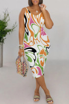 Multi-color Sexy Geometric Print Contrast V Neck Printed Dresses