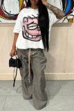 White Casual Street Cartoon Print O Neck T-Shirts