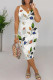 White Sexy Geometric Print Contrast V Neck Printed Dresses