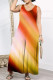 Orange Yellow Casual Print Patchwork V Neck Loose Jumpsuits