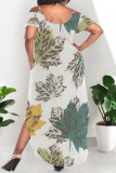 Black Brown Sexy Floral Print Polka Dot Pocket Slit U Neck Printed Plus Size Dresses