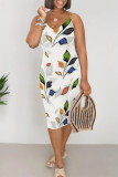 Navy Blue Sexy Geometric Print Contrast V Neck Printed Dresses
