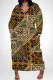 Khaki Casual Geometric Print Flowers Print Pocket Contrast V Neck Printed Plus Size Dresses