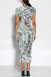 Multicolor Casual Geometric Print Floral Print Contrast O Neck Printed Short Sleeve Dress