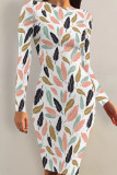 Red Blue Casual Print Patchwork O Neck Wrapped Skirt Dresses