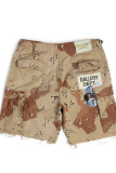 Caramel Colour Street Letters Ripped Pocket Buttons Patchwork Zipper Loose Low Waist Straight Patchwork Bottoms