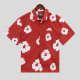 Red Casual Print Buckle Patchwork Shirt Collar Tops