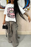 White Casual Street Cartoon Print O Neck T-Shirts