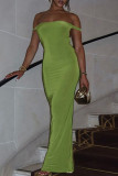 Green Elegant Solid Color Patchwork Backless Off Shoulder Long Dresses