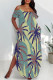 Multicolor Sexy Floral Print Pocket Slit Contrast U Neck Printed Plus Size Dresses