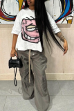 White Casual Street Cartoon Print O Neck T-Shirts