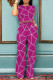 Rose Red Casual Daily Print Stripe Pocket O Neck Short Sleeve Two Pieces