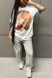 White Casual Street Figure Print O Neck T-Shirts