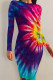 Red Blue Casual Print Patchwork O Neck Wrapped Skirt Dresses