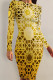 Gold Casual Print Patchwork O Neck Wrapped Skirt Dresses