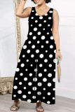 Blue Casual Print Patchwork V Neck Loose Jumpsuits