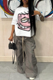 White Casual Street Cartoon Print O Neck T-Shirts