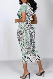 Multicolor Casual Geometric Print Floral Print Contrast O Neck Printed Short Sleeve Dress