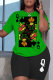Green Casual Print Basic O Neck Short Sleeve Two Pieces