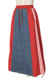 Red Street Draw String Lace Up Patchwork Contrast Loose High Waist Speaker Patchwork Bottoms