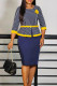 Yellow Celebrities Stripe Patchwork Slit With Belt Contrast O Neck Wrapped Skirt Dresses