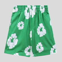 Green Casual Print Draw String Patchwork Loose Mid Waist Straight Full Print Shorts