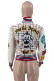 Multicolor Street Letters Embroidered Buckle Patchwork O Neck Outerwear