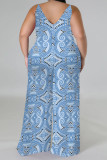 Multicolor Casual Street Floral Print Splashed ink printing Contrast V Neck Plus Size Jumpsuits(With a turban)
