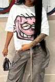 White Casual Street Cartoon Print O Neck T-Shirts