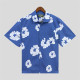 Blue Casual Print Buckle Patchwork Shirt Collar Tops
