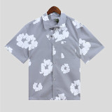 Red Casual Print Buckle Patchwork Shirt Collar Tops