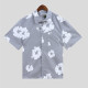Grey Casual Print Buckle Patchwork Shirt Collar Tops