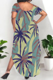 Leopard Print Sexy Floral Print Pocket Slit Contrast U Neck Printed Plus Size Dresses