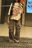 White Casual Street Cartoon Print O Neck T-Shirts