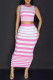 Pink Casual Stripe Patchwork O Neck Sleeveless Two Pieces