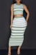 Green Casual Stripe Patchwork O Neck Sleeveless Two Pieces