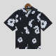 Black Casual Print Buckle Patchwork Shirt Collar Tops