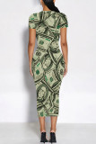Multicolor Casual Geometric Print Floral Print Contrast O Neck Printed Short Sleeve Dress